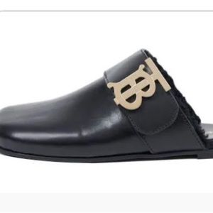 BURBERRY Logo-Plaque Shearling-Lined Leather Mules